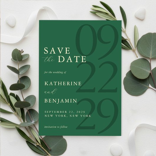 Save The Date Modern Green Minimalist Wedding