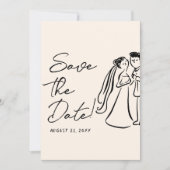 Save The Date Modern Hand Written Drawn Couple Wedding Fun (Devant)