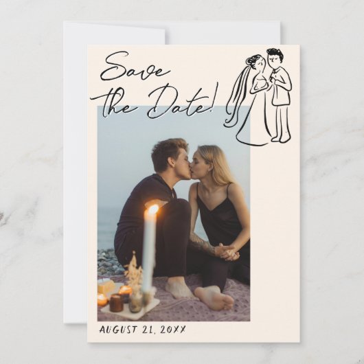 Save The Date Modern Hand Written Drawn Couple Wedding Fun Photo (Devant)