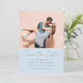 Save The Date Modern Handwritten Soft Blue Wedding Photo (Debout devant)