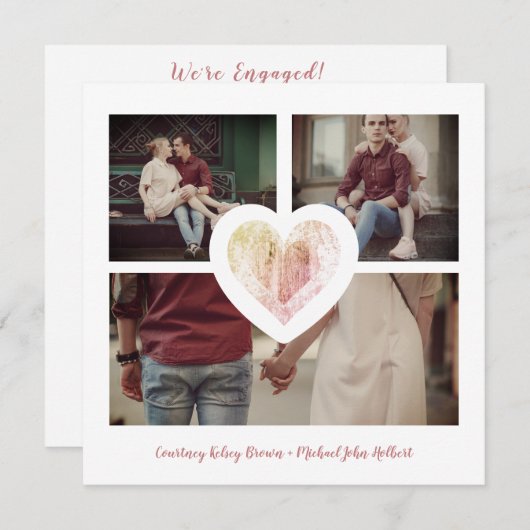 Save The Date Modern Heart 3 Photos Fiançailles Couple Session (Devant / Derrière)