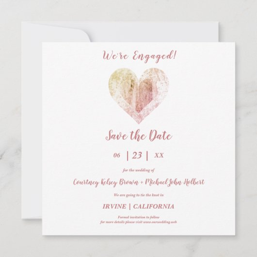 Save The Date Modern Heart 3 Photos Fiançailles Couple Session (Dos)