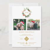 Save The Date Modern Initials Floral Christmas Wreath 2 Photos (Devant)