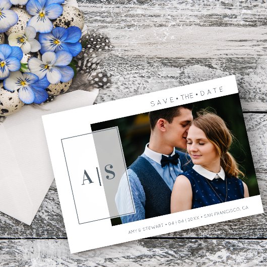 Save The Date Modern Initials Minimalist Photo Couple Wedding