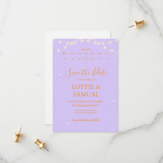 Save The Date Modern Lilac fairy lights  (Devant/Arrière en situation)