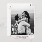 Save the date! Modern marmer 1 foto Briefkaart (Voorkant / Achterkant)