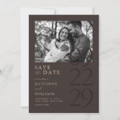 Save The Date Modern Matte Brown Minimalist Photo Wedding (Devant)