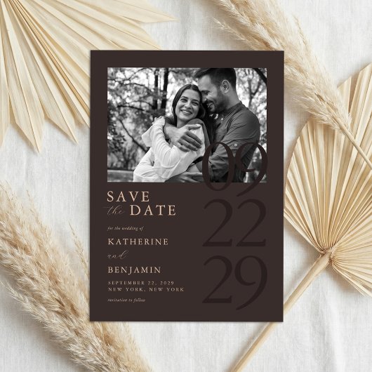 Save The Date Modern Matte Brown Minimalist Photo Wedding