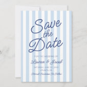 Save The Date Modern Minimal Minimalist Blue Stripes Wedding (Devant)