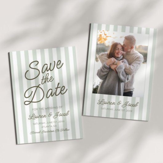 Save The Date Modern Minimal Minimalist Green Stripes Wedding