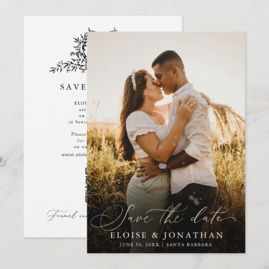 Save The Date Modern Minimalist Calligraphy Crest monogram Photo (Devant / Derrière)