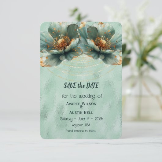 Save The Date Modern Minimalist Gold and Emerald Wedding (Debout devant)