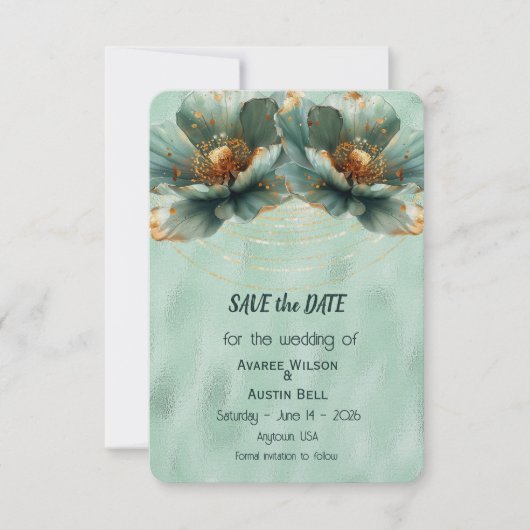 Save The Date Modern Minimalist Gold and Emerald Wedding (Devant)