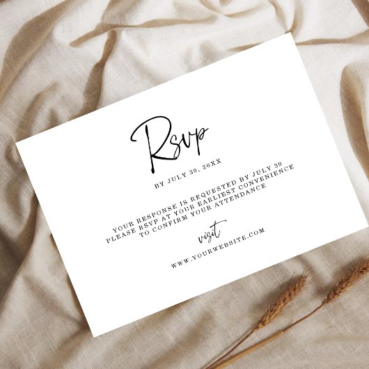 Save The Date Modern Minimalist RSVP Card with Fine Line Script 