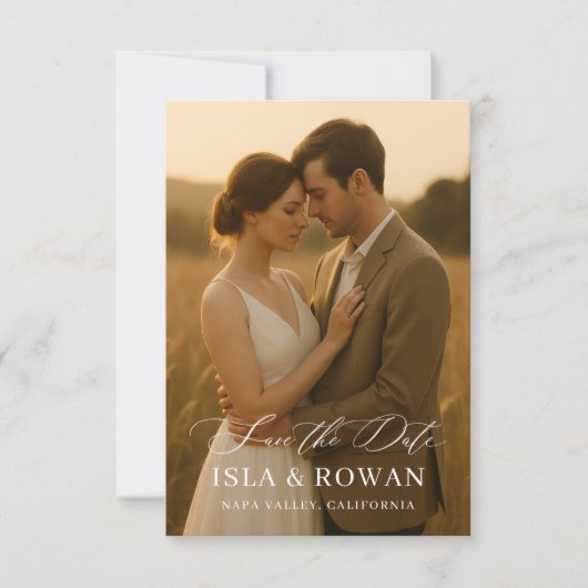 Save The Date Modern Minimalist Script Photo Wedding (Devant)