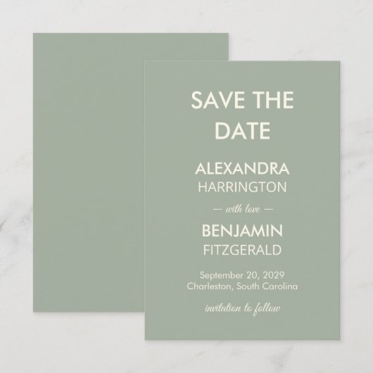 Save The Date Modern Minimalist Wedding | Sage Green Timeless  (Devant / Derrière)