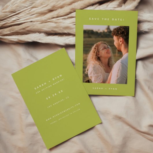 Save The Date Modern Minimalistic Photo Lime Green Wedding
