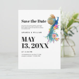 Save The Date Modern Minimalistische Pauw Huwelijk
