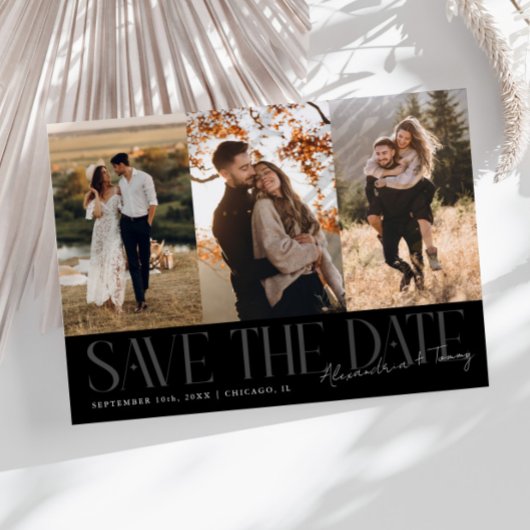 Save The Date Modern Multi Photo Couple's Signature Black
