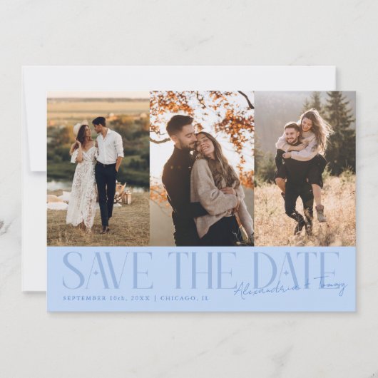 Save The Date Modern Multi Photo Couple's Signature Icy Blue (Devant)