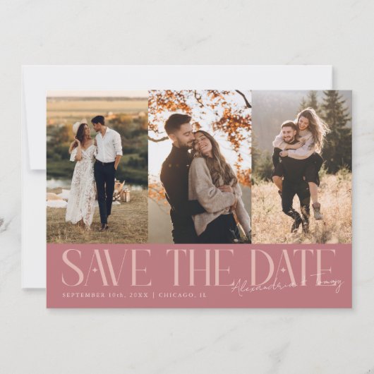 Save The Date Modern Multi Photo Couple's Signature Pink (Devant)