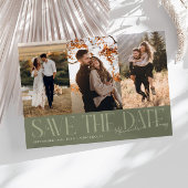 Save The Date Modern Multi Photo Couple's Signature Sage Green