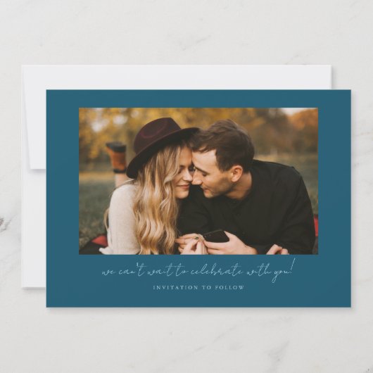 Save The Date Modern Multi Photo Couple's Signature Teal (Dos)