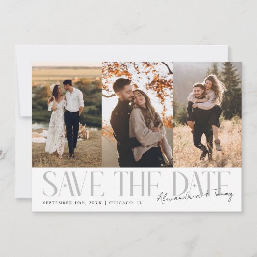 Save The Date Modern Multi Photo Couple's Signature White (Devant)