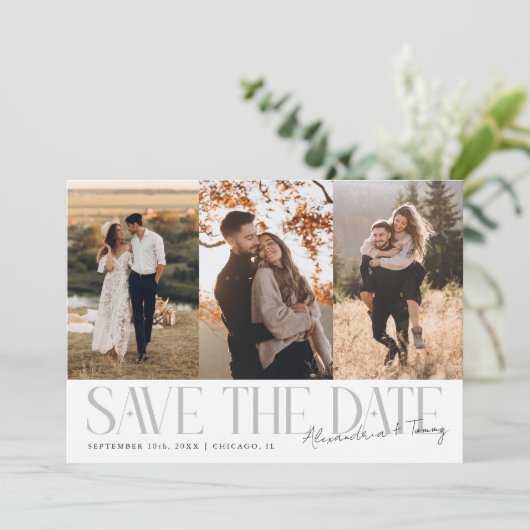 Save The Date Modern Multi Photo Couple's Signature White (Debout devant)