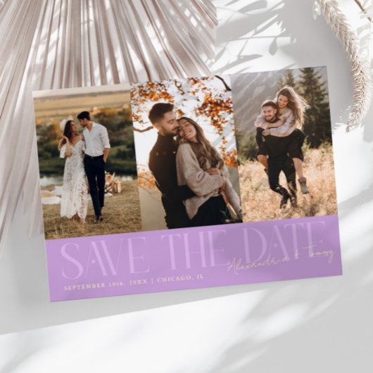Save The Date Modern Multi Photo Couple's Signature Wisteria