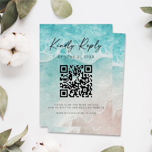 Save The Date Modern Ocean Tide Wedding QR Code RSVP Card