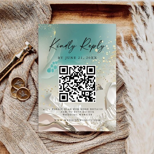 Save The Date Modern Ocean Tide Wedding QR Code RSVP Card