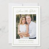 Save The Date Modern Olive Green Border Script Photo Wedding (Devant)