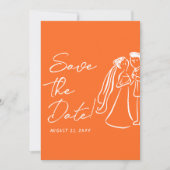 Save The Date Modern Orange Hand Drawn Retro Summer Wedding  (Devant)