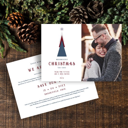 Save The Date Modern Original Christmas Tree Photo Couple