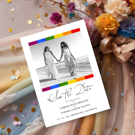 Save The Date Modern Pride Rainbow Flag Lesbian Gay Wedding 