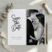 Save The Date Modern QR Code Elegant Script Photo Wedding