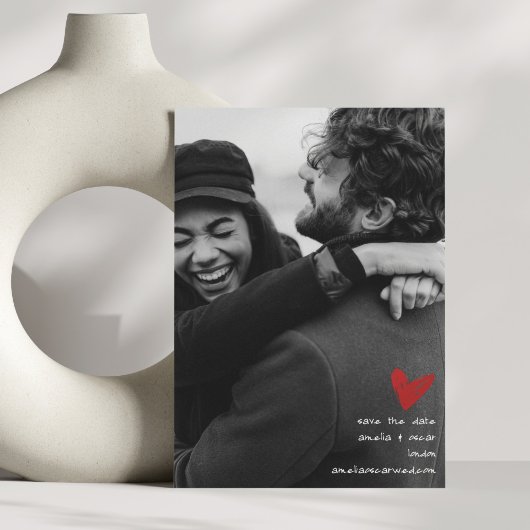 Save The Date Modern Romantic Black and White Wedding Heart