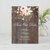 Save The Date Modern Rustic Wood Floral Lights Wedding (Debout devant)