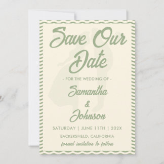 Save The Date Modern Sage Green Wavy Stripe QR Code Photo