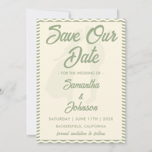 Save The Date Modern Sage Green Wavy Stripe QR Code Photo (Devant)