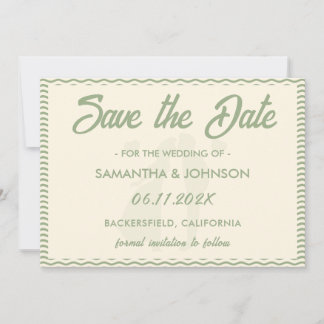 Save The Date Modern Sage Green Wavy Stripe QR Code Wedding