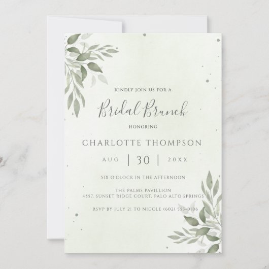 Save The Date Modern Sage Greenery Chic Bridal Brunch Invite (Devant)