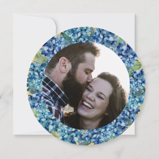 Save The Date Modern Sand Blue Hydrangea Round Wedding (Dos)