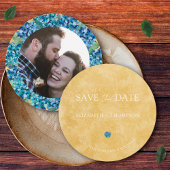 Save The Date Modern Sand Blue Hydrangea Round Wedding