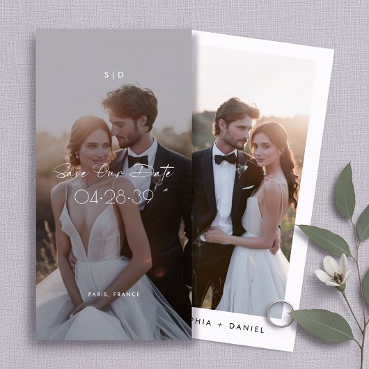 Save The Date Modern Script Bookmark 2 Photo Budget Wedding