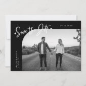 Save The Date Modern Script Heart Black Curved Frame Photo (Devant)