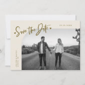 Save The Date Modern Script Heart Cream Curved Frame Photo (Devant)
