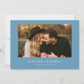 Save The Date Modern Script Heart Denim Blue Curved Frame Photo (Dos)