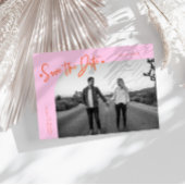 Save The Date Modern Script Heart Orange Pink Curved Frame Photo